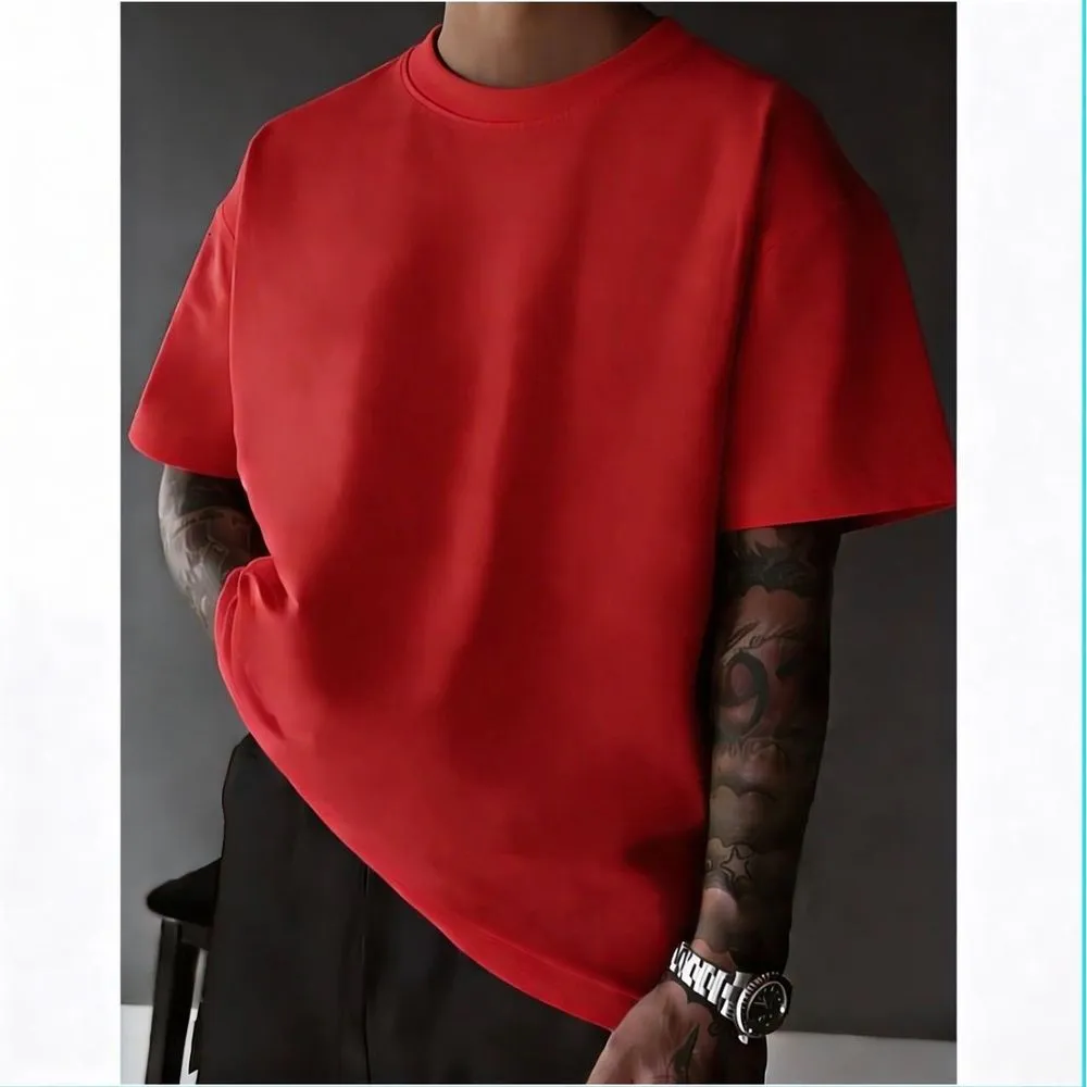 Men's Oversized 100% Cotton Polo T-shirt (red)